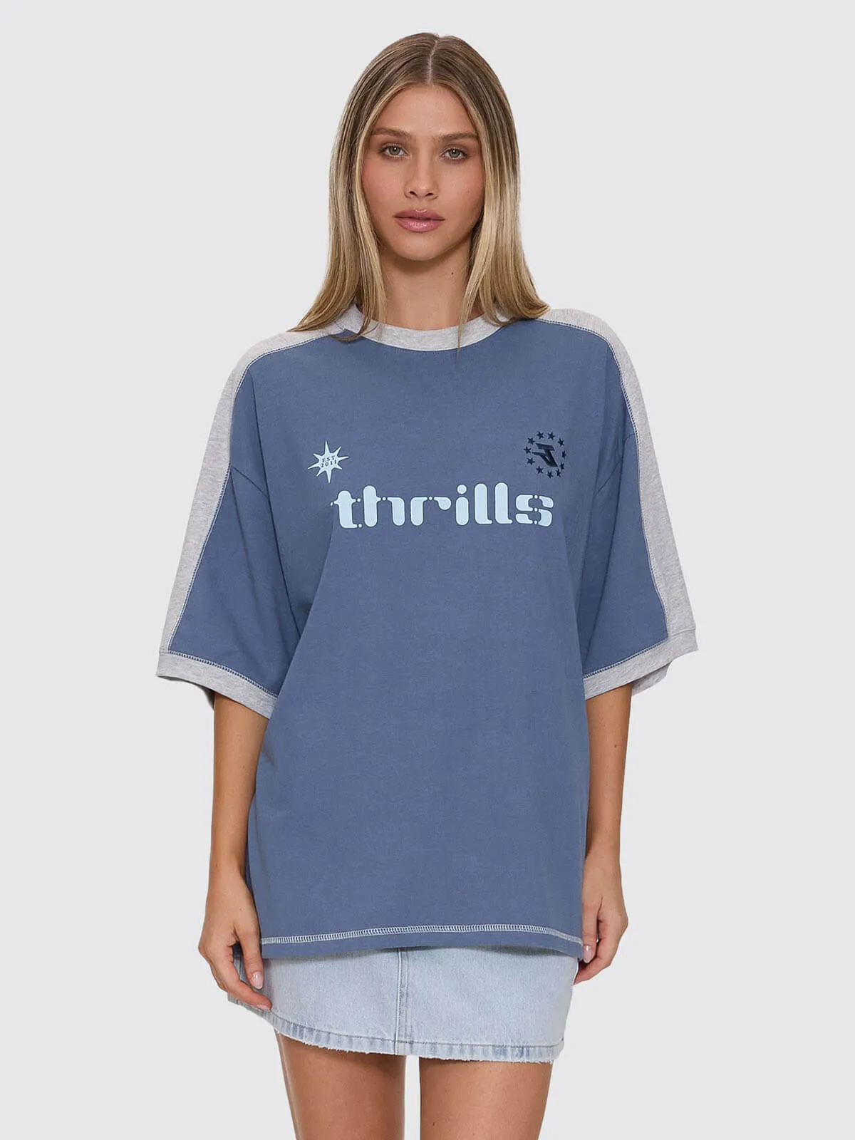 Hot Shot Panelled Oversized Tee - Bluefin sold by Thrills