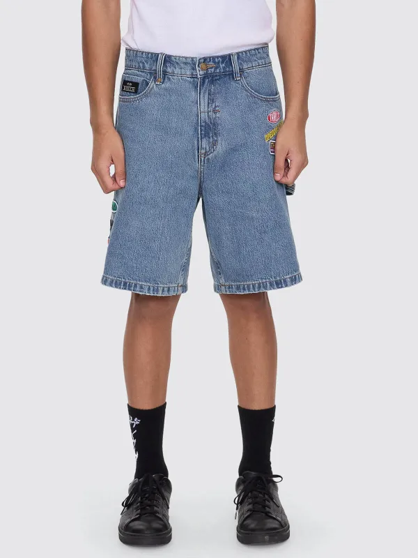 Total Service Mid Slacker Relaxed Long Denim Short - Trucker Blue sold by Thrills