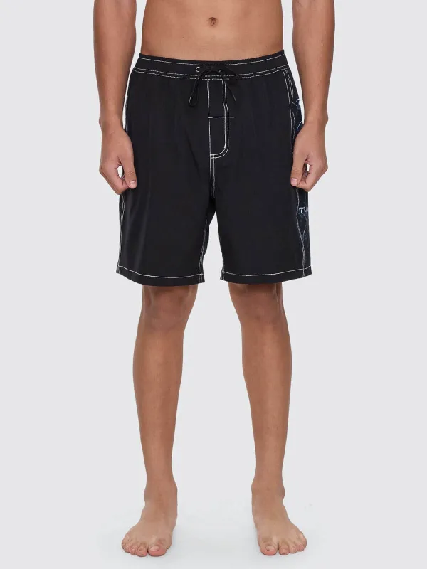 Run For The Hills Elastic Waist Boardshort - Black sold by Thrills