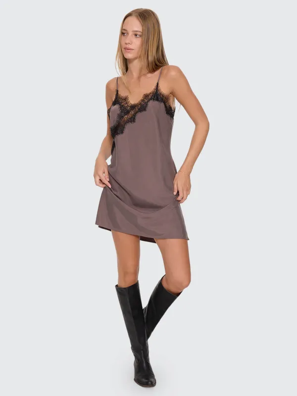 New Romance Lace Mini Slip Dress - Charcoal Rose sold by Thrills
