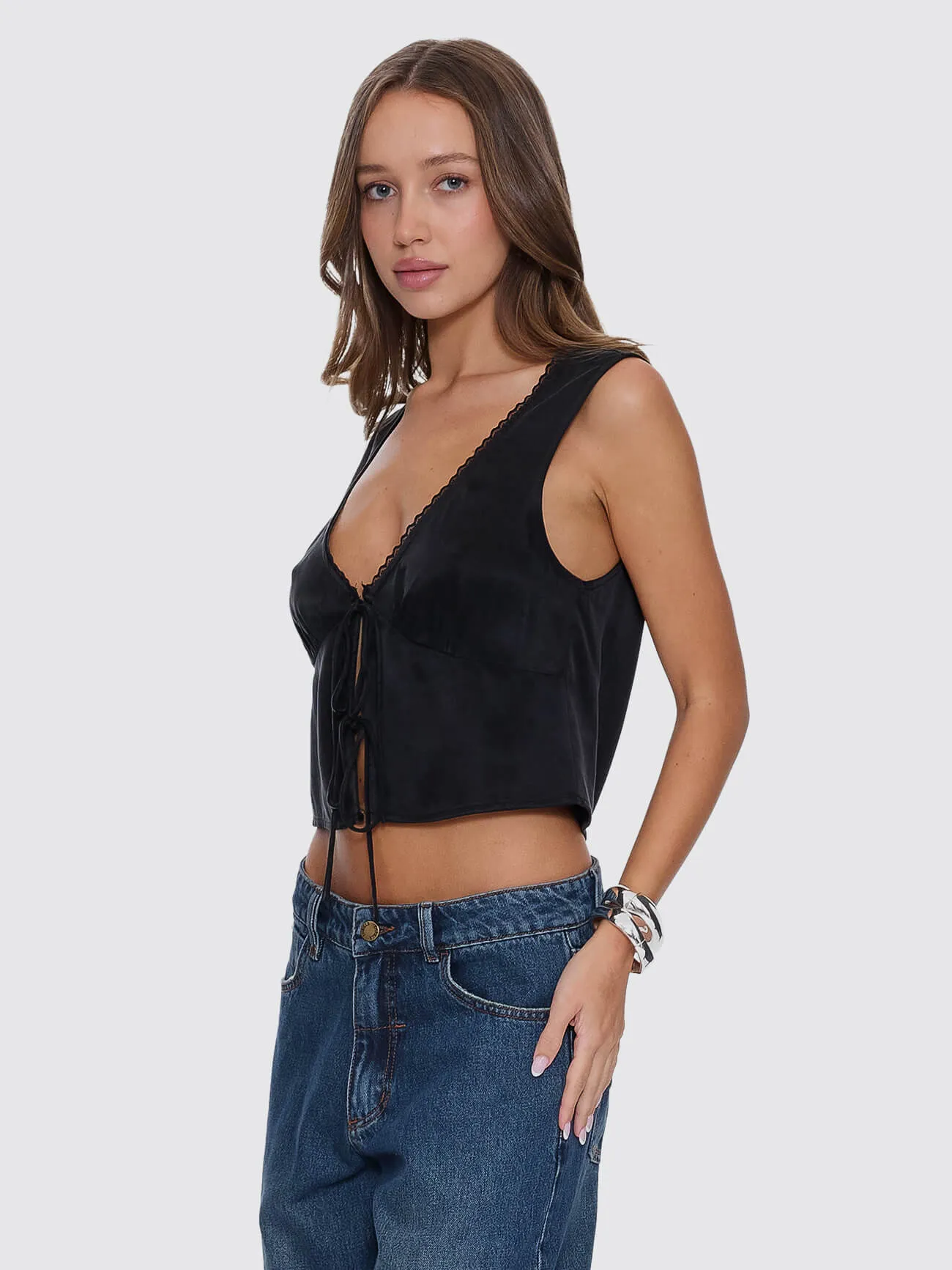 Saige Tie Front Top - Black sold by Thrills product image thumbnail 2