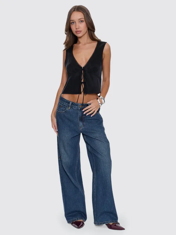 Saige Tie Front Top - Black made by Thrills