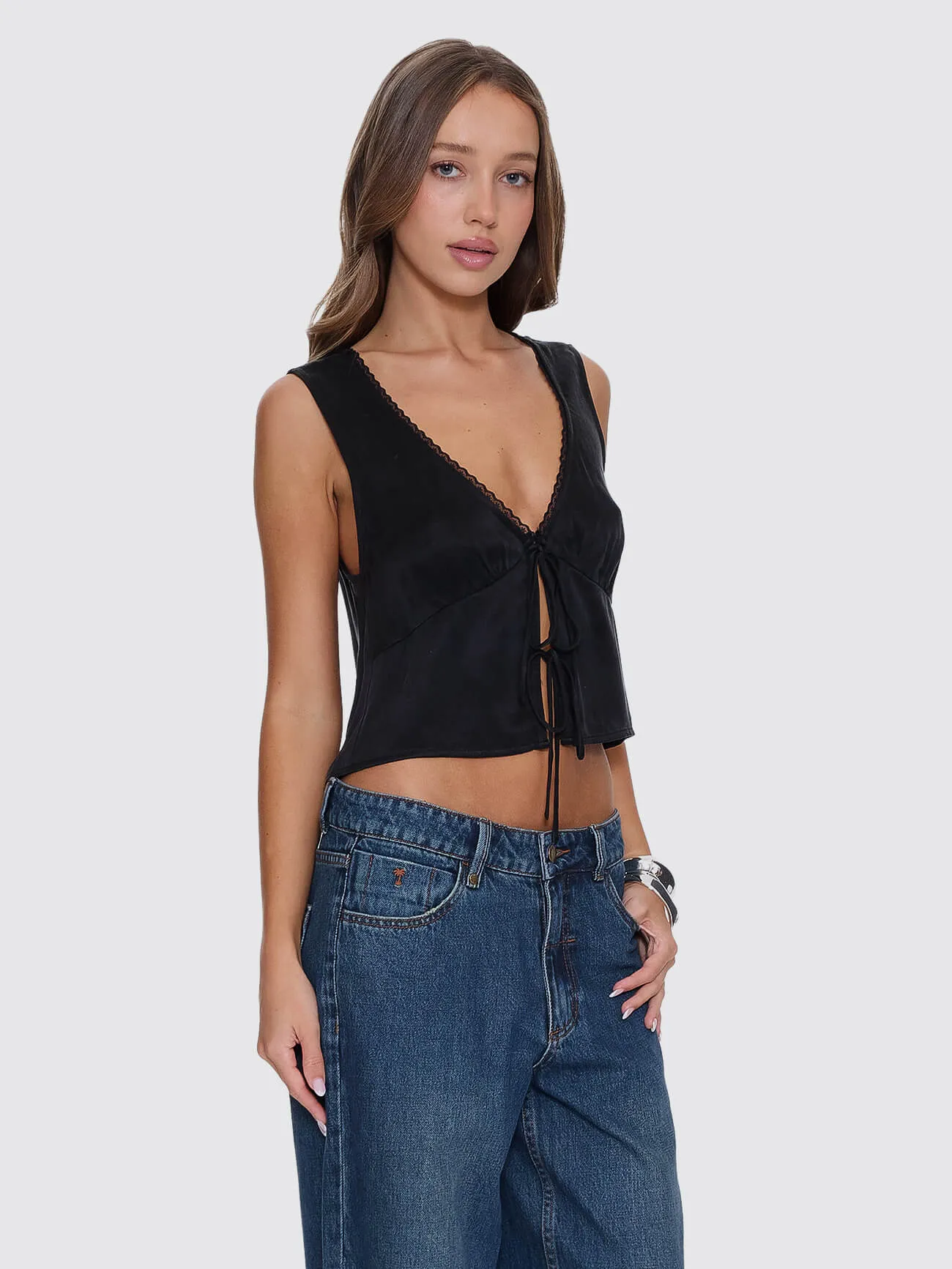 Saige Tie Front Top - Black sold by Thrills product image thumbnail 4
