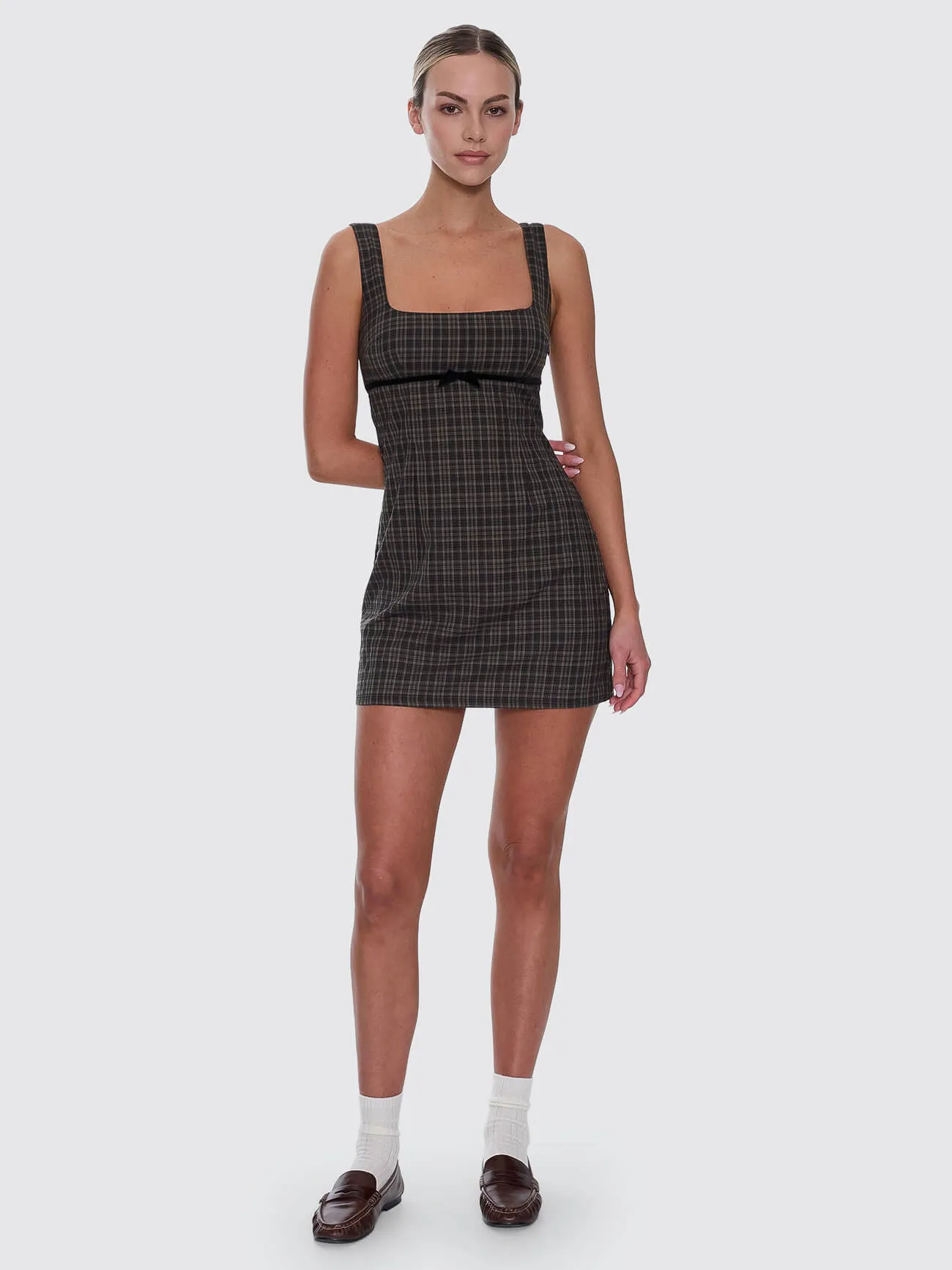 Devyn Check Mini Dress - Tarmac sold by Thrills