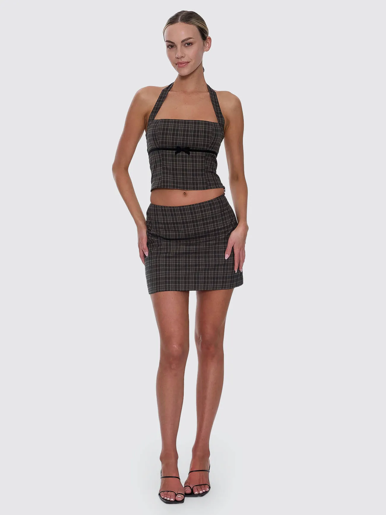 Devyn Check Mini Skirt - Tarmac sold by Thrills