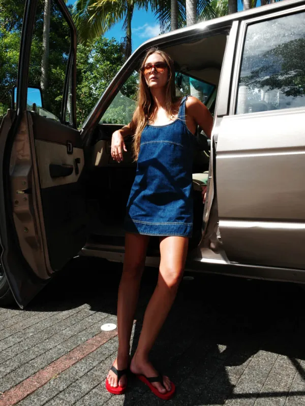 Luciana Denim Mini Dress - Mid Blue sold by Thrills