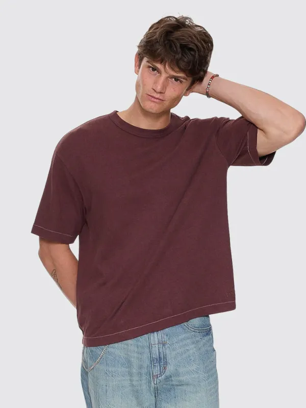Hemp Contrast Stitch Box Oversize Crop Tee - Bitter Chocolate sold by Thrills