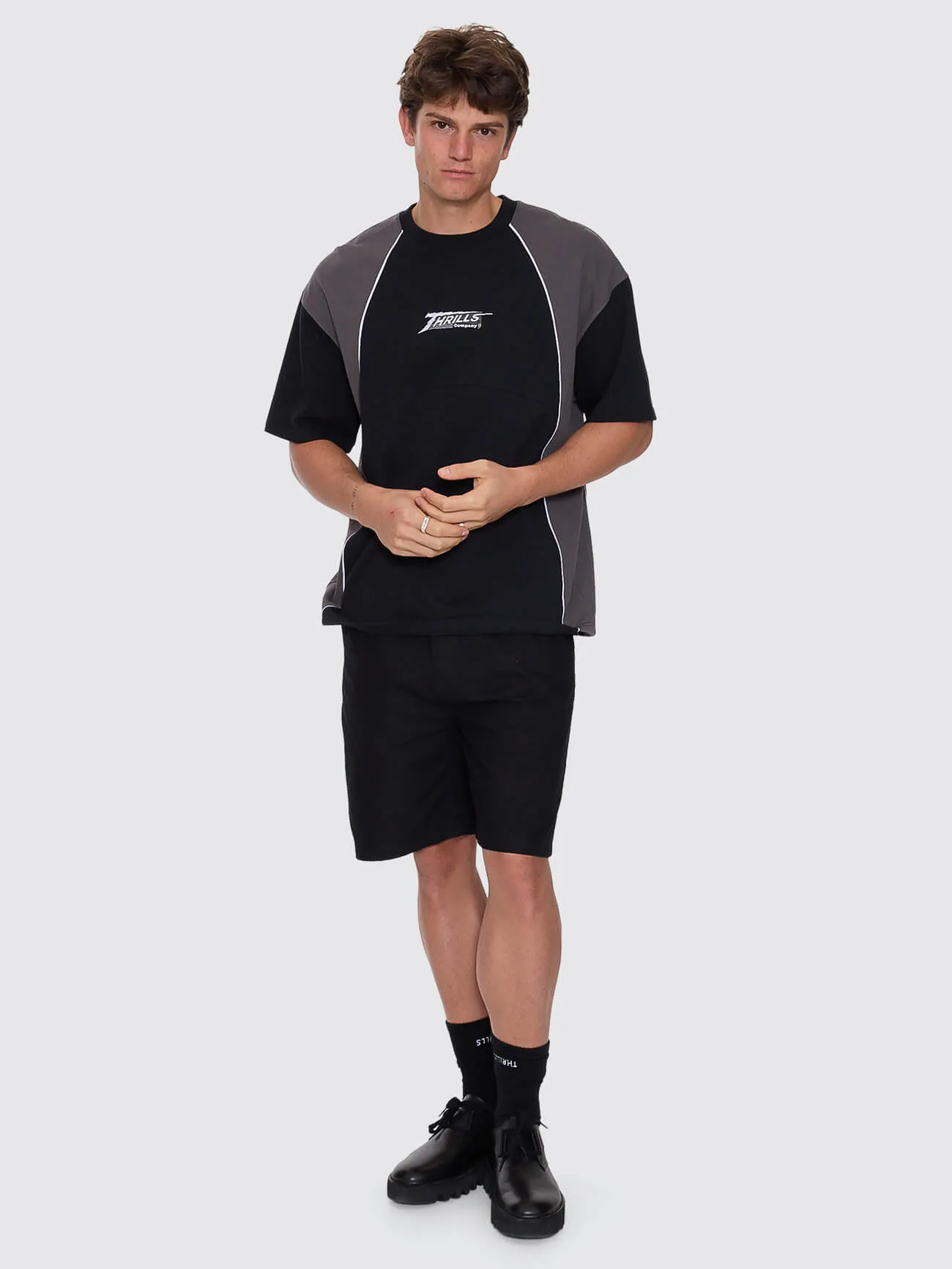Heavy Voltage Box Fit Oversize Cropped Piping Tee - Black sold by Thrills product image thumbnail 3