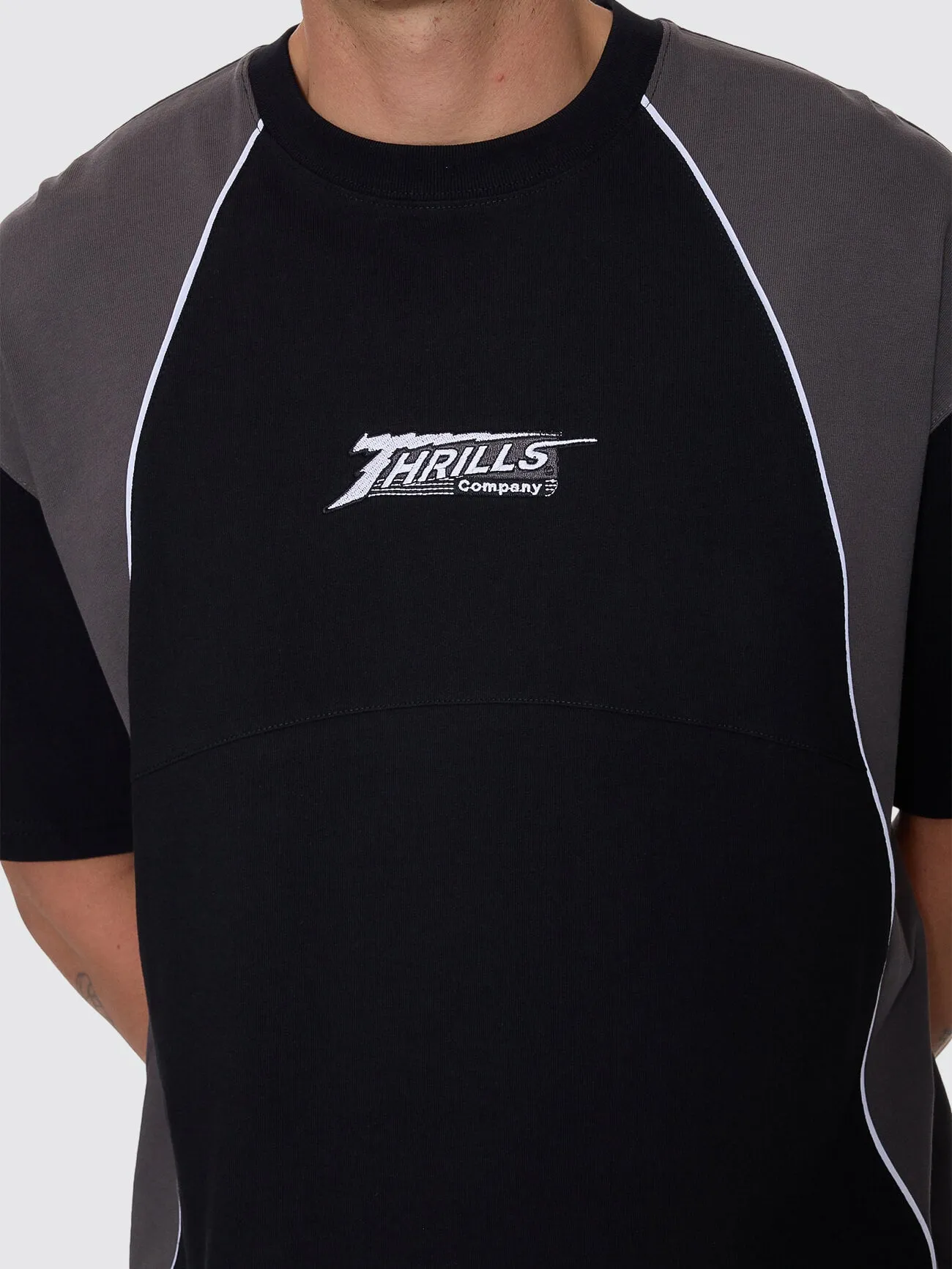 Heavy Voltage Box Fit Oversize Cropped Piping Tee - Black sold by Thrills product image thumbnail 2