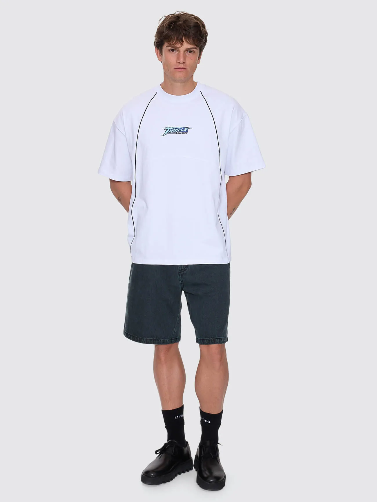 Heavy Voltage Box Fit Oversize Cropped Piping Tee - White sold by Thrills product image thumbnail 4