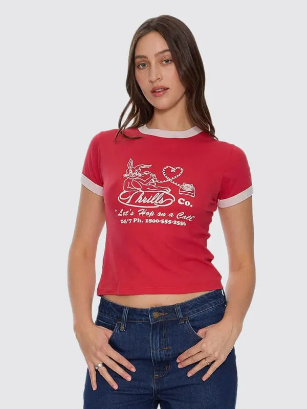 Hop On A Call Ringer Boy Tee - Flame Red sold by Thrills