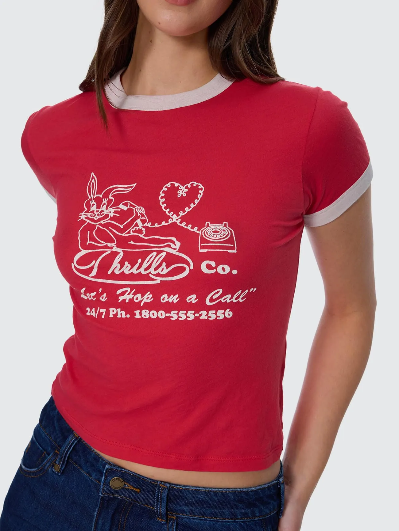Hop On A Call Ringer Boy Tee - Flame Red sold by Thrills product image thumbnail 2