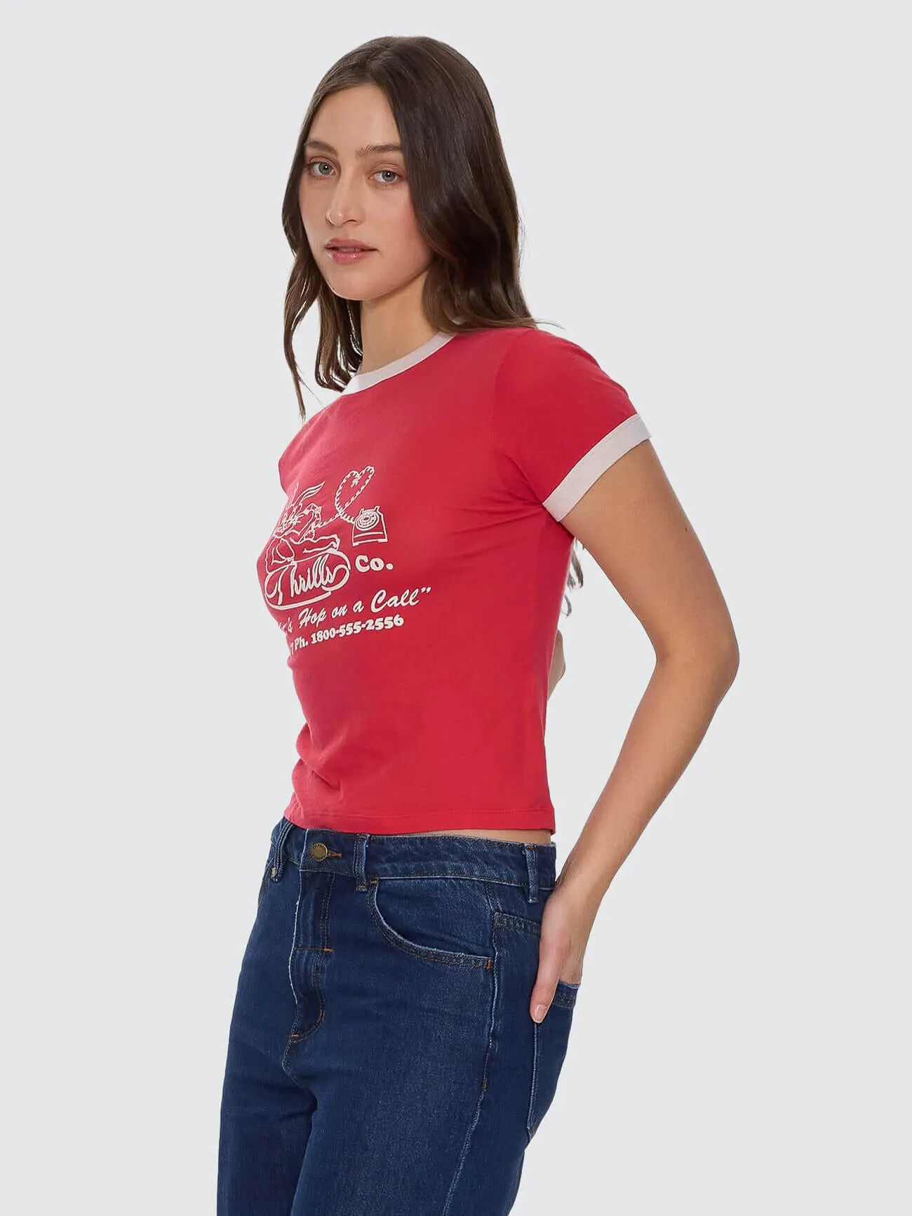 Hop On A Call Ringer Boy Tee - Flame Red sold by Thrills product image thumbnail 3