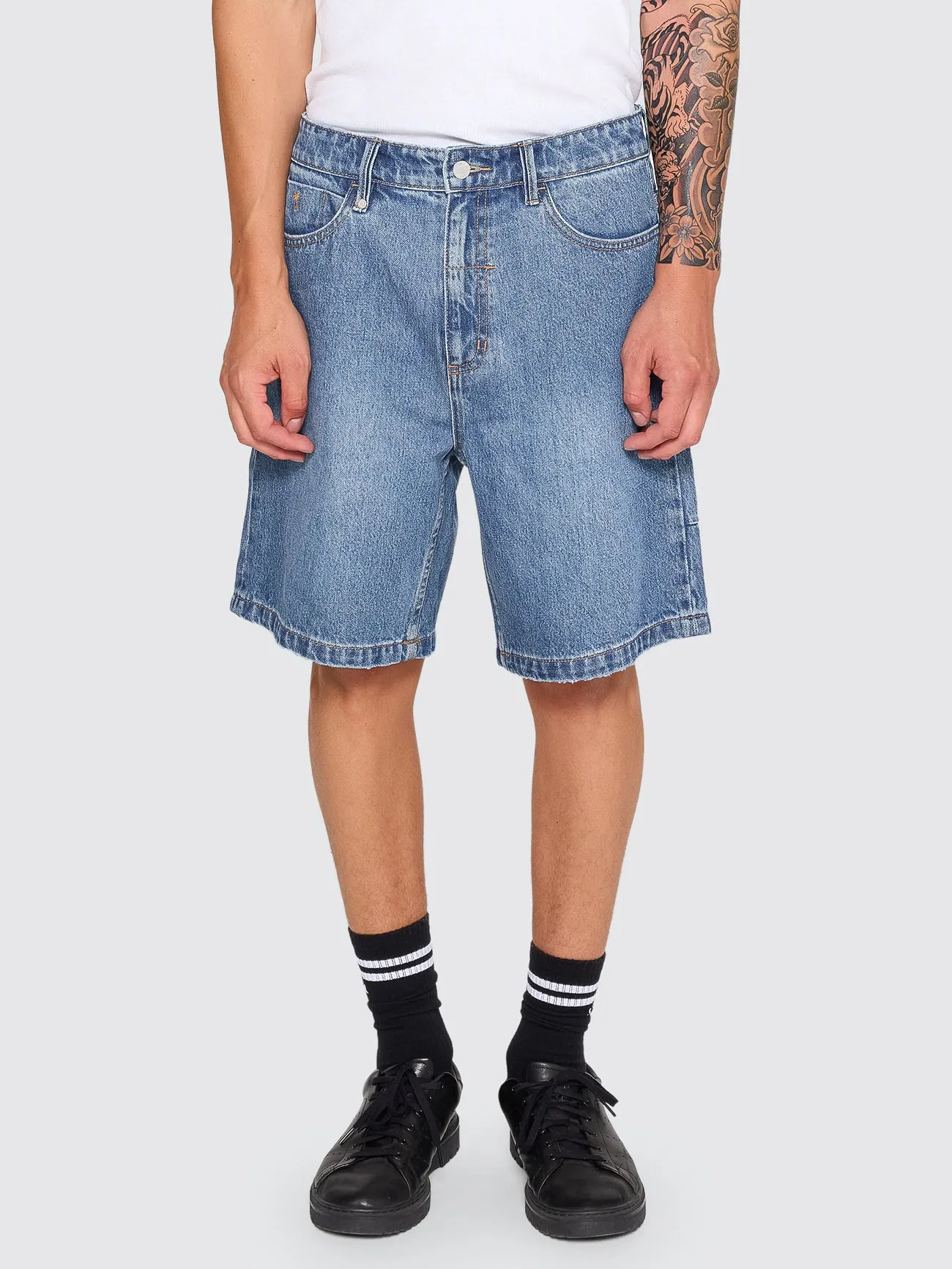 Slacker Relaxed Denim Short - Darker Dust Blue sold by Thrills