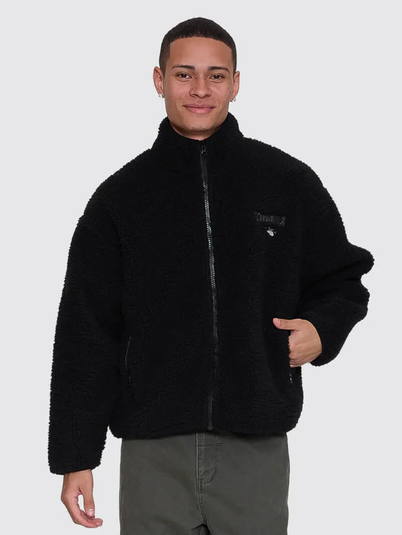 Web Of Deceit Cropped Sherpa Jacket - Black sold by Thrills