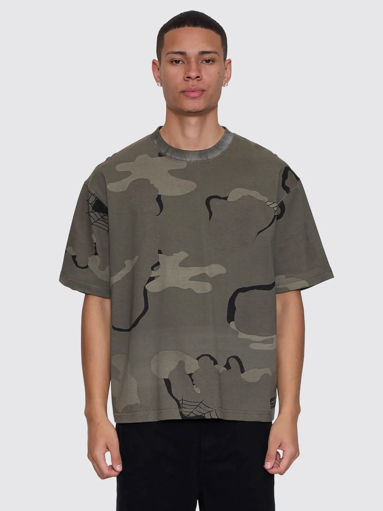 Rose Brigade Camo Box Fit Oversize Cropped Tee - Camo Web sold by Thrills