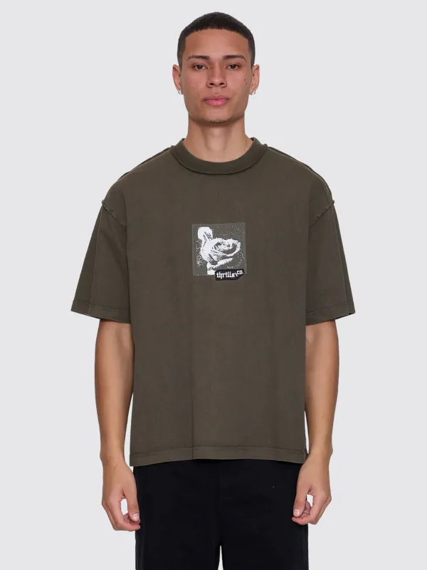 Rose Brigade Box Fit Oversize Cropped Tee - Olive Night sold by Thrills