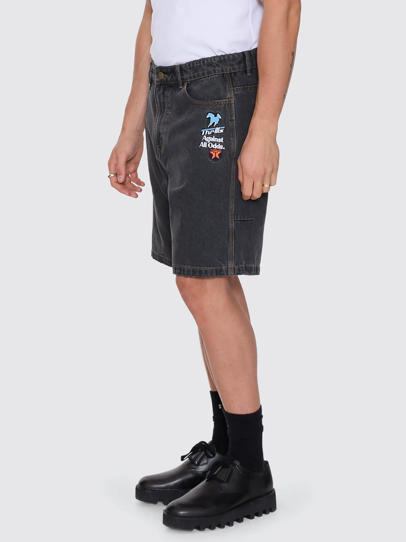 Against All Odds Mid Slacker Relaxed Long Denim Short - Ash Black sold by Thrills product image thumbnail 4