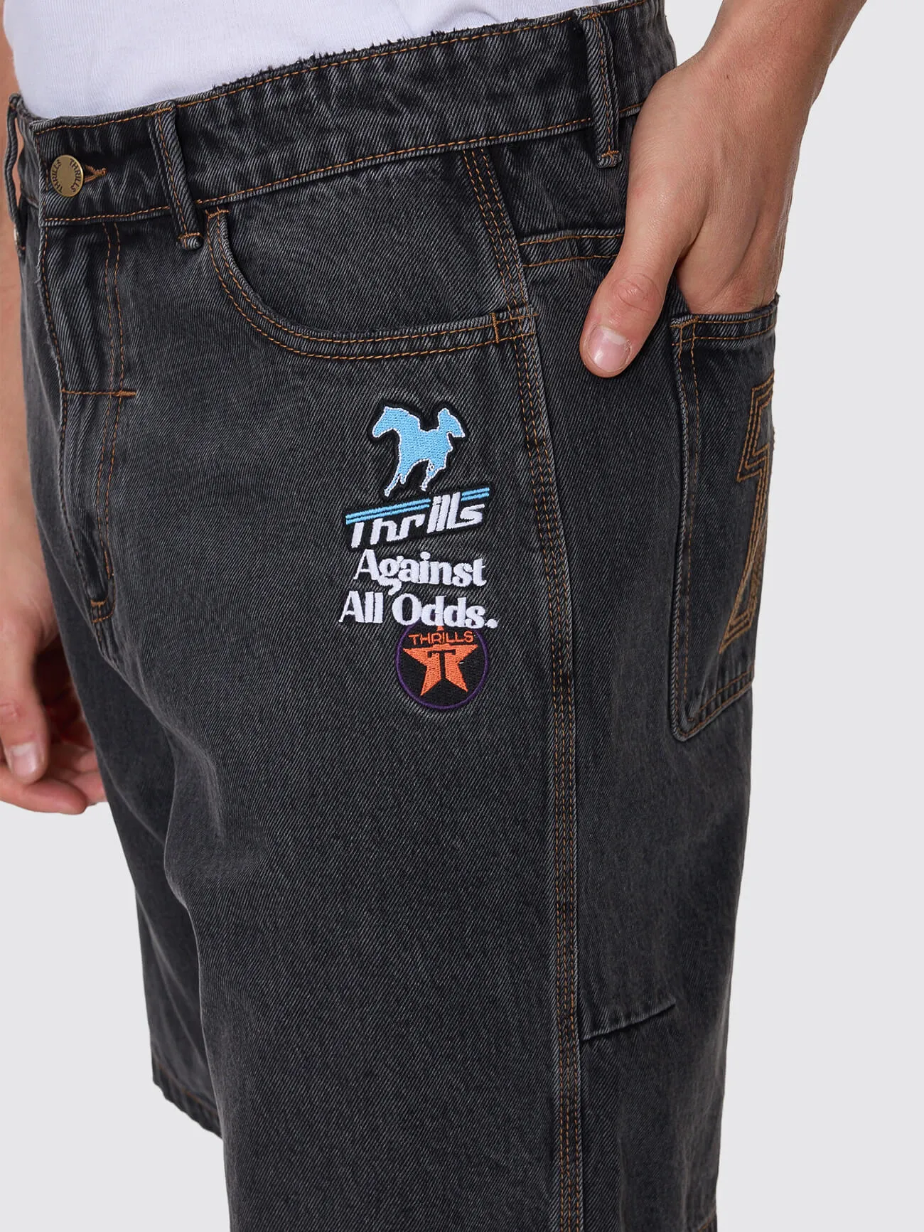Against All Odds Mid Slacker Relaxed Long Denim Short - Ash Black sold by Thrills product image thumbnail 3