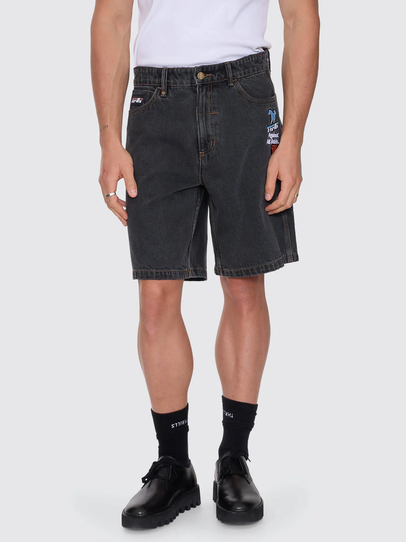 Against All Odds Mid Slacker Relaxed Long Denim Short - Ash Black sold by Thrills product image thumbnail 2