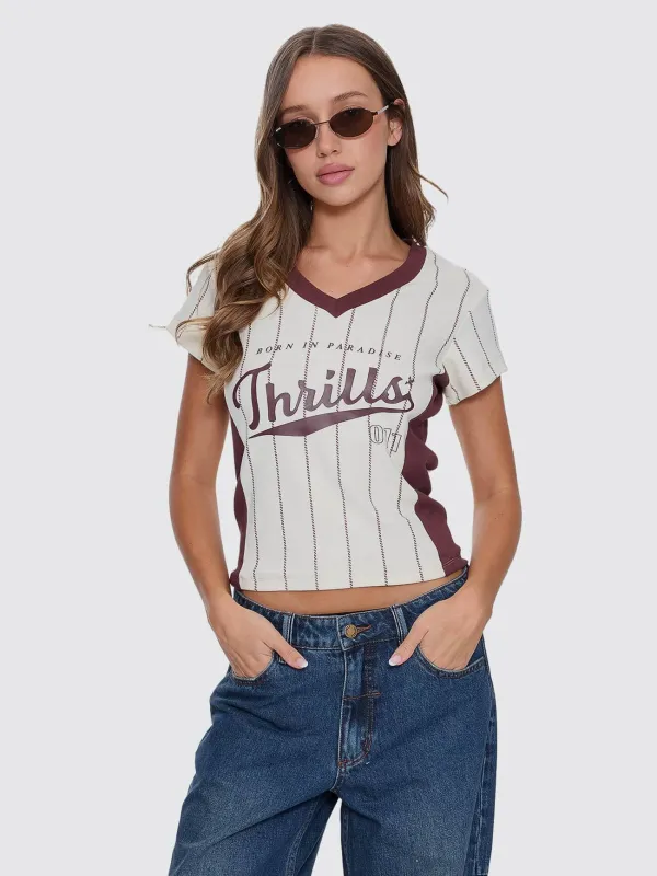 Baseline Stripe V-Neck Club Tee - Butter Cream made by Thrills