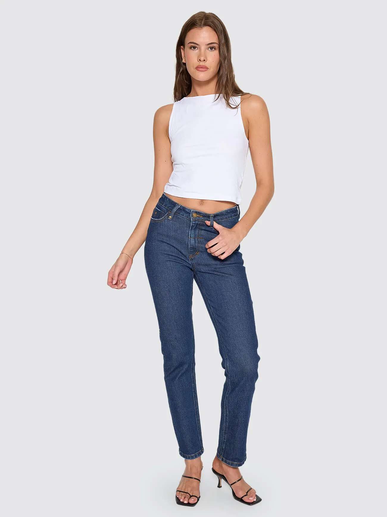 Nicole High Rise Stretch Straight Jean - Rinsed Ink sold by Thrills