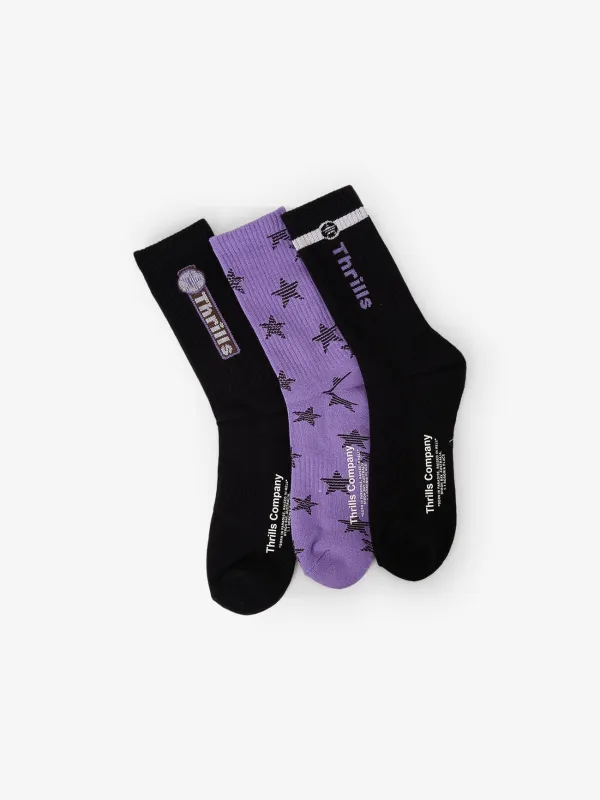 Gazed 3 Pack Sock - Black - Violet Tulip - Black made by Thrills