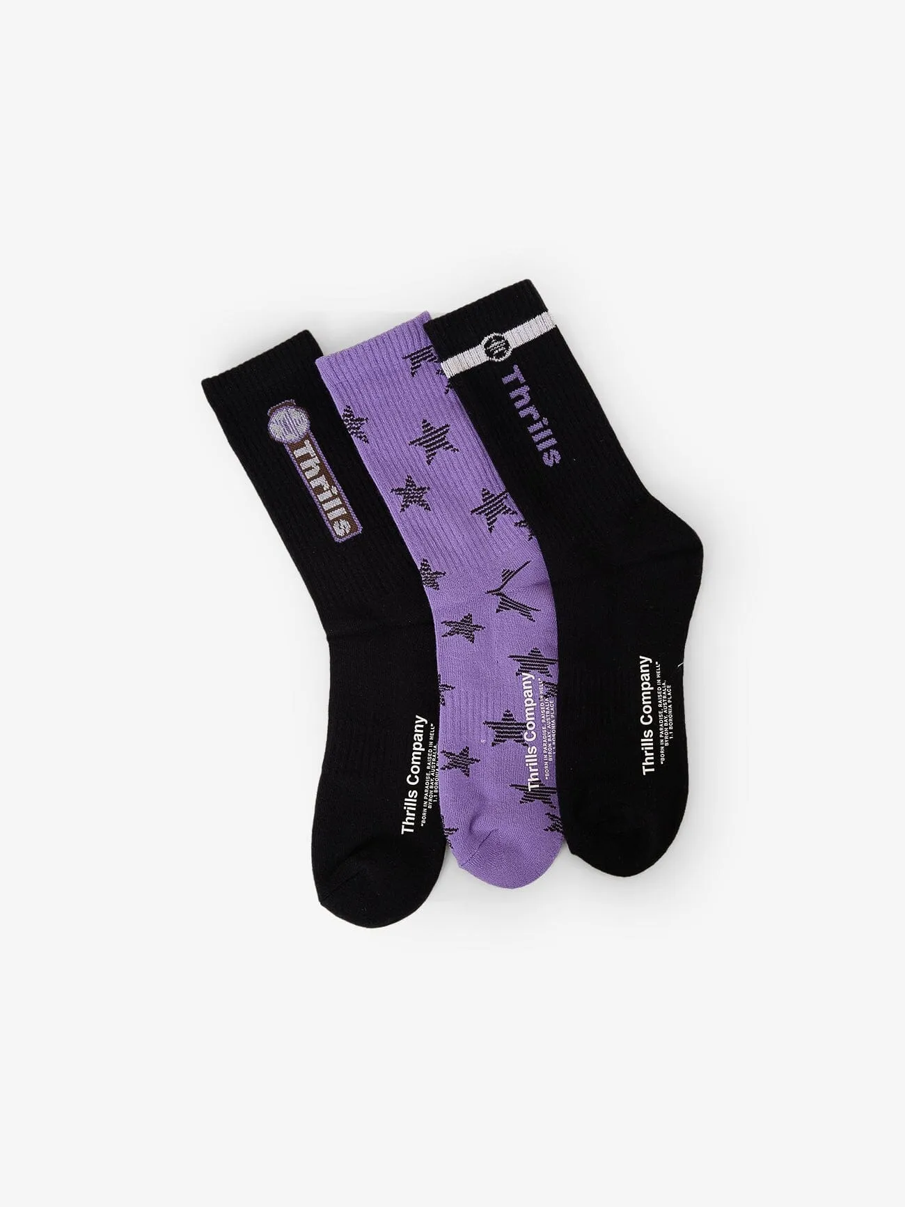 Gazed 3 Pack Sock - Black - Violet Tulip - Black sold by Thrills