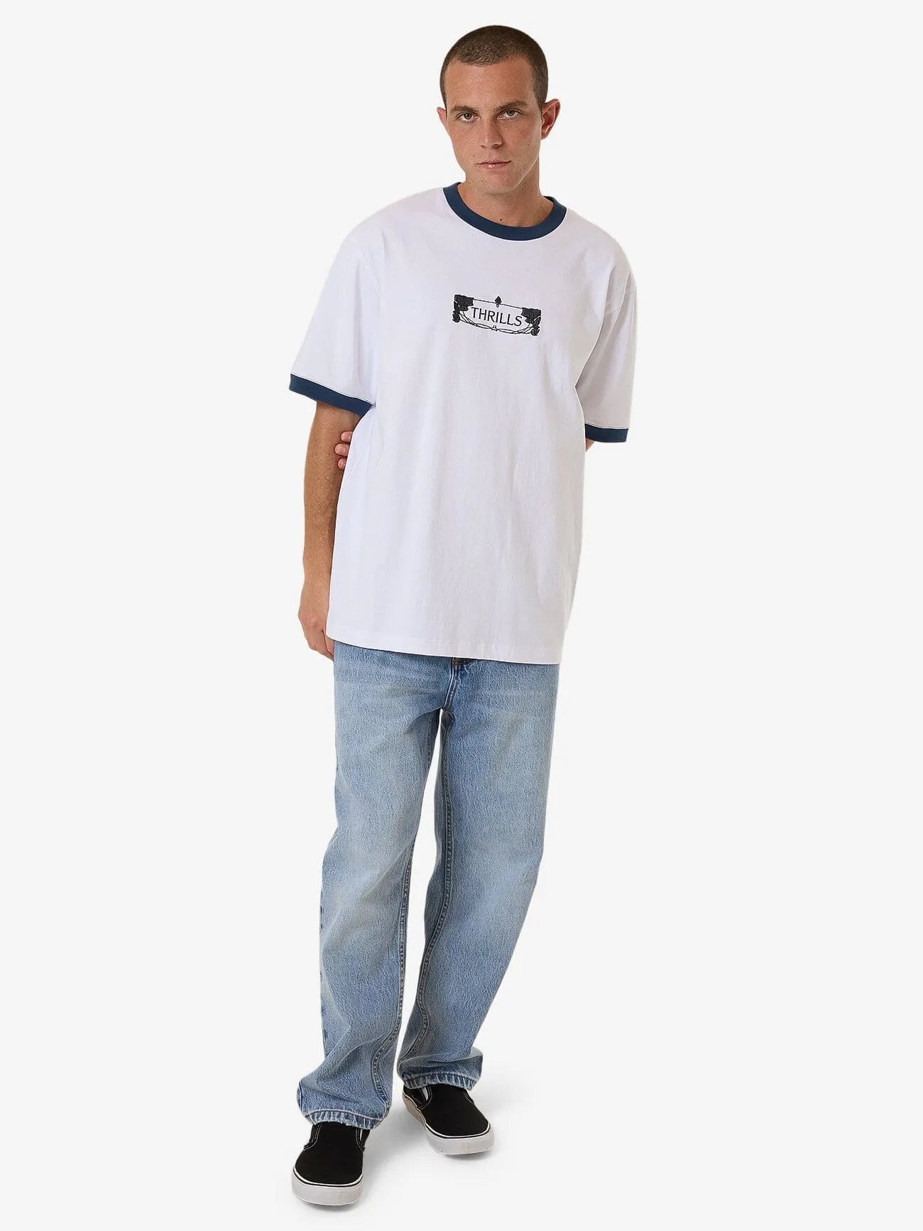 Garden State Oversize Fit Ringer Tee - White sold by Thrills product image thumbnail 5