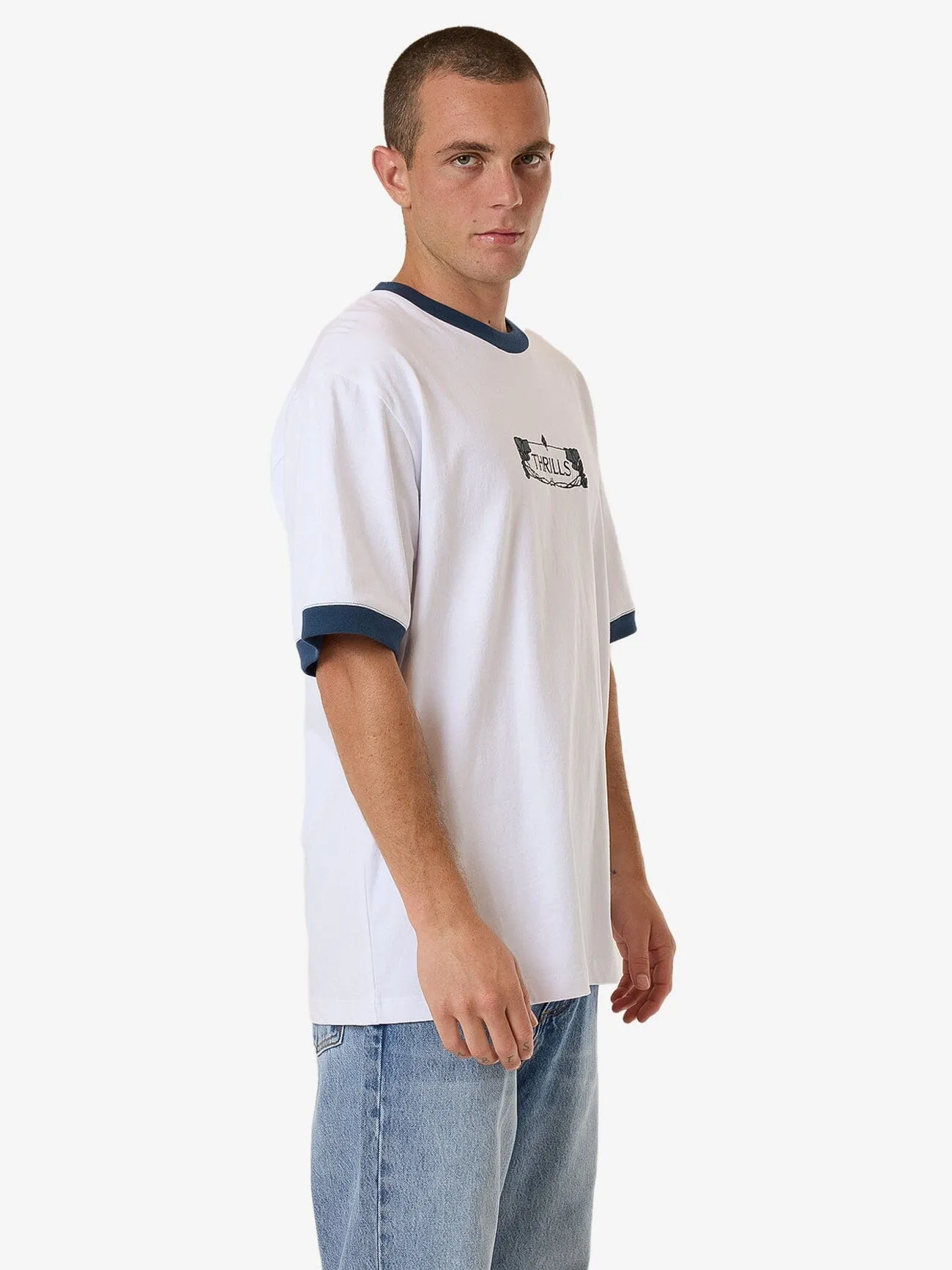 Garden State Oversize Fit Ringer Tee - White sold by Thrills product image thumbnail 4