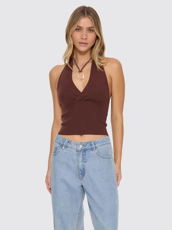 Dayna Knit Halter Top - Bitter Chocolate made by Thrills