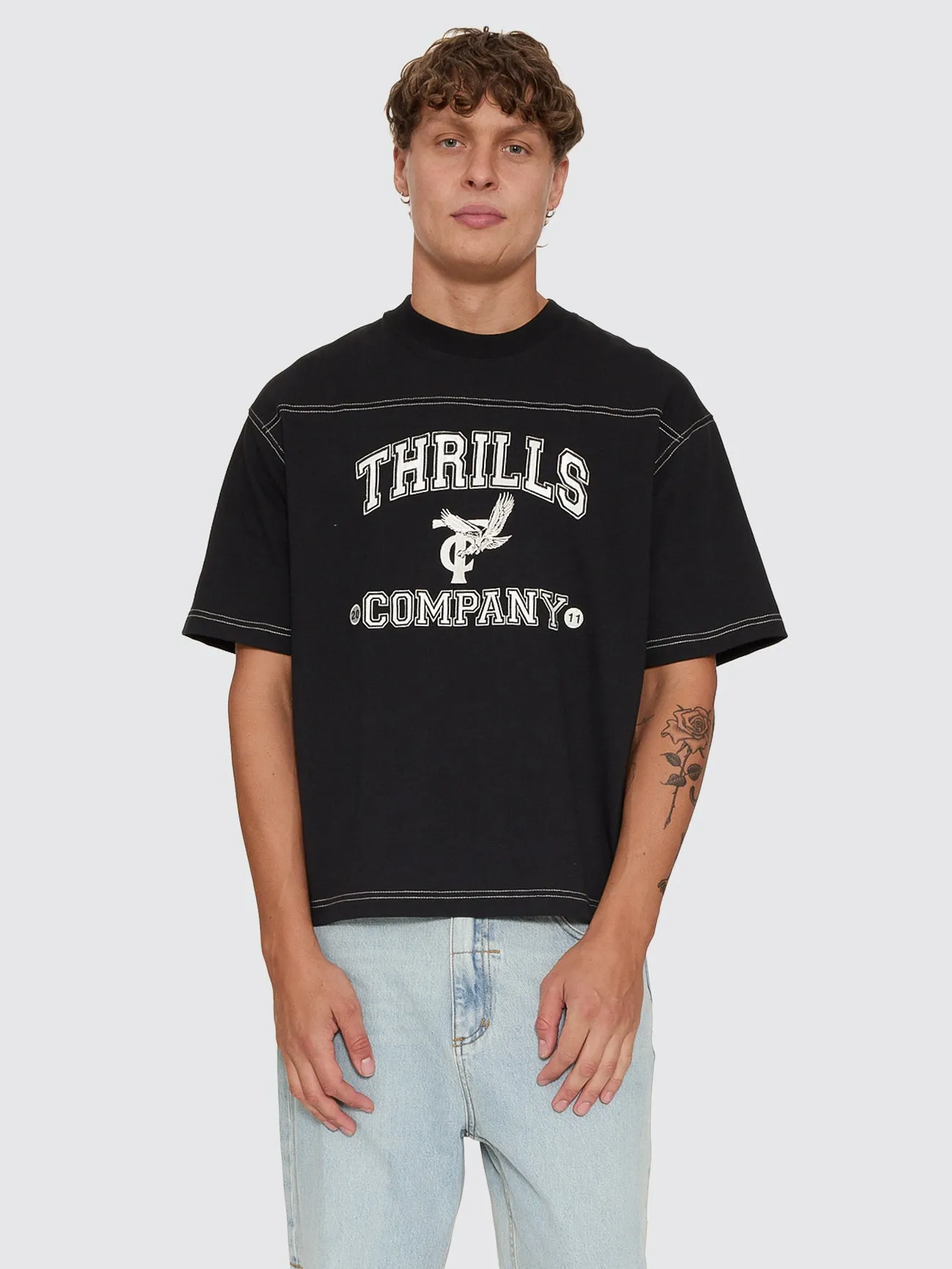 Heavy Recruitment Applique Oversize Box Crop Tee - Black sold by Thrills