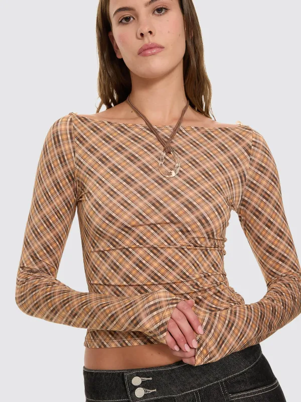 No Vacancy Check Long Sleeve Top - Cinnamon made by Thrills