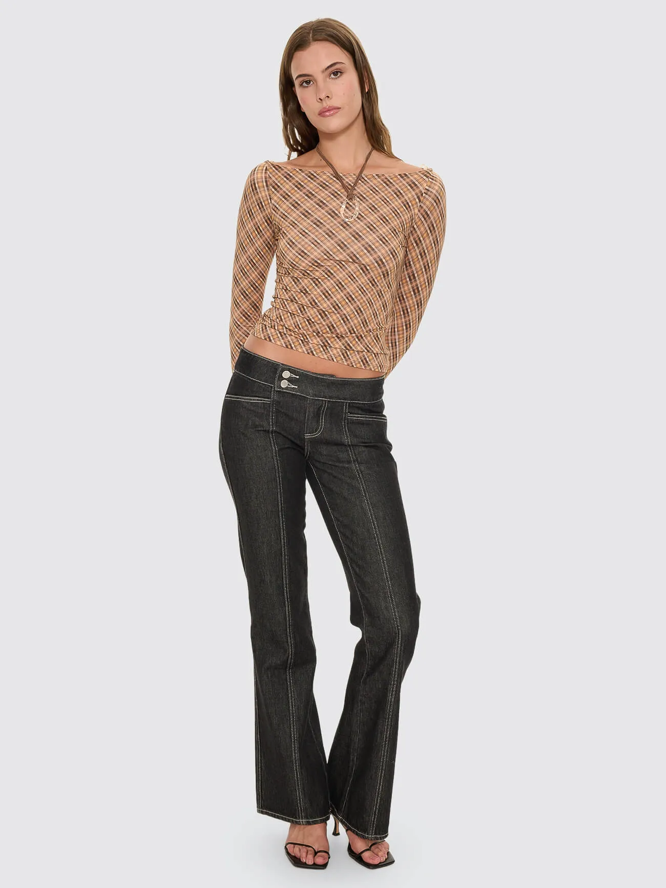 No Vacancy Check Long Sleeve Top - Cinnamon sold by Thrills product image thumbnail 3