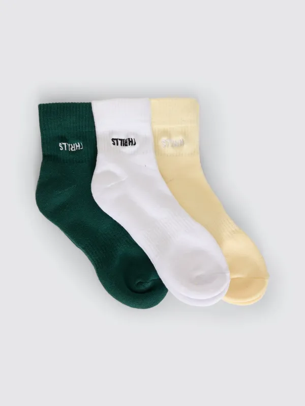 Minimal Thrills 3 Pack Sock - Varsity Green - White - Buttercream made by Thrills