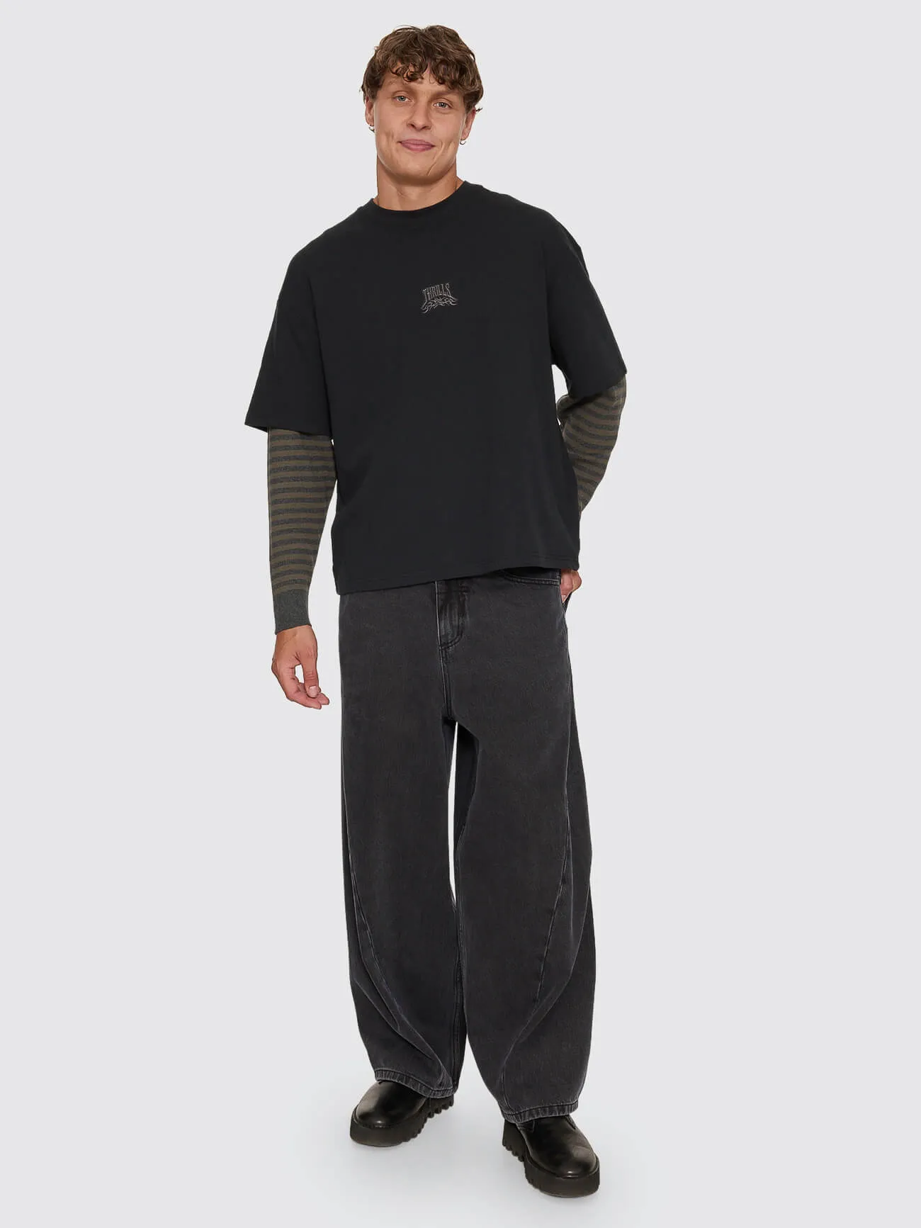 What We Believe Layer Oversize Box Crop Long Sleeve Tee - Faded Black sold by Thrills product image thumbnail 5
