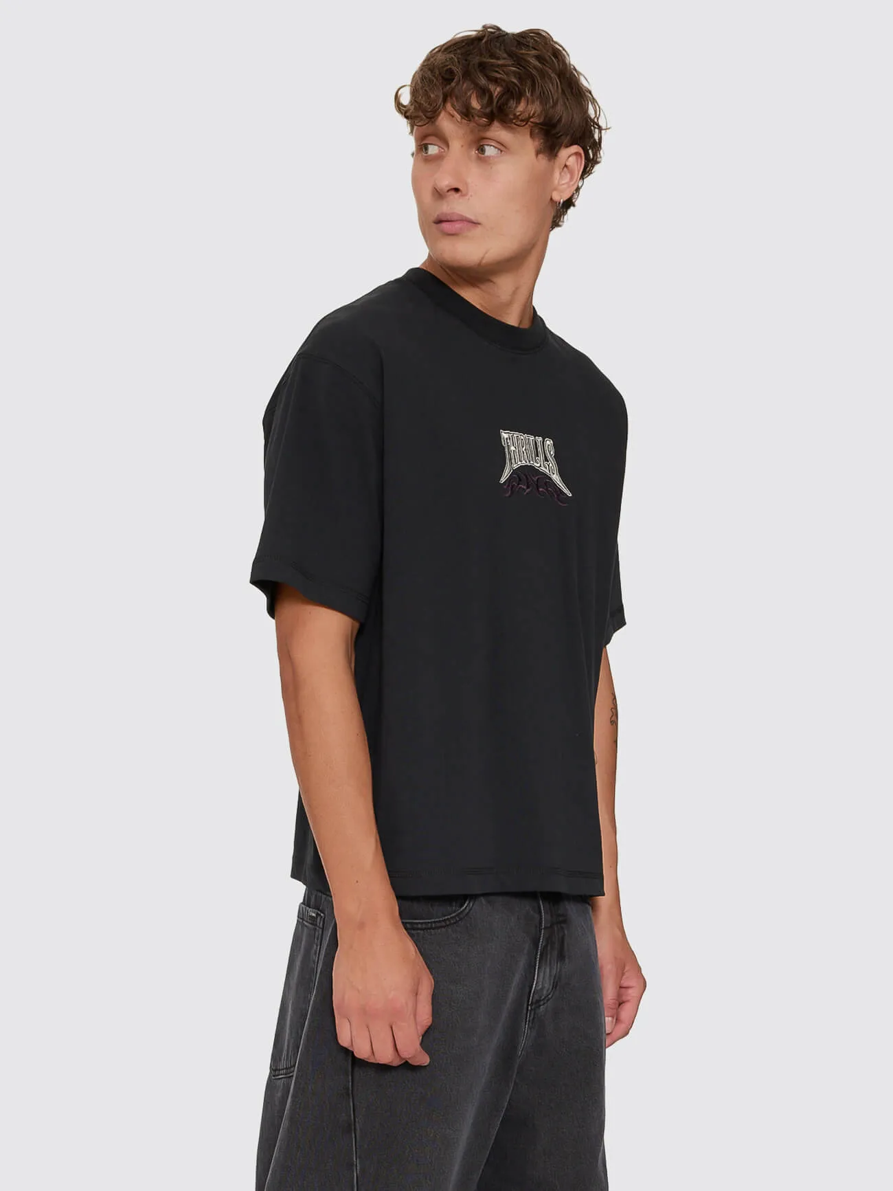 What We Believe Embro Oversize Box Crop Tee - Washed Black sold by Thrills product image thumbnail 4