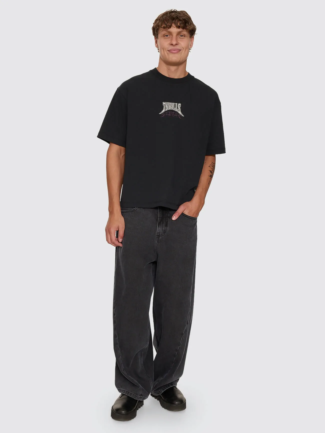 What We Believe Embro Oversize Box Crop Tee - Washed Black sold by Thrills product image thumbnail 5