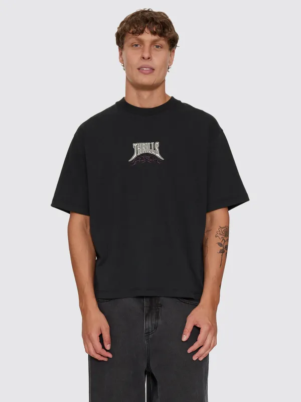 What We Believe Embro Oversize Box Crop Tee - Washed Black made by Thrills