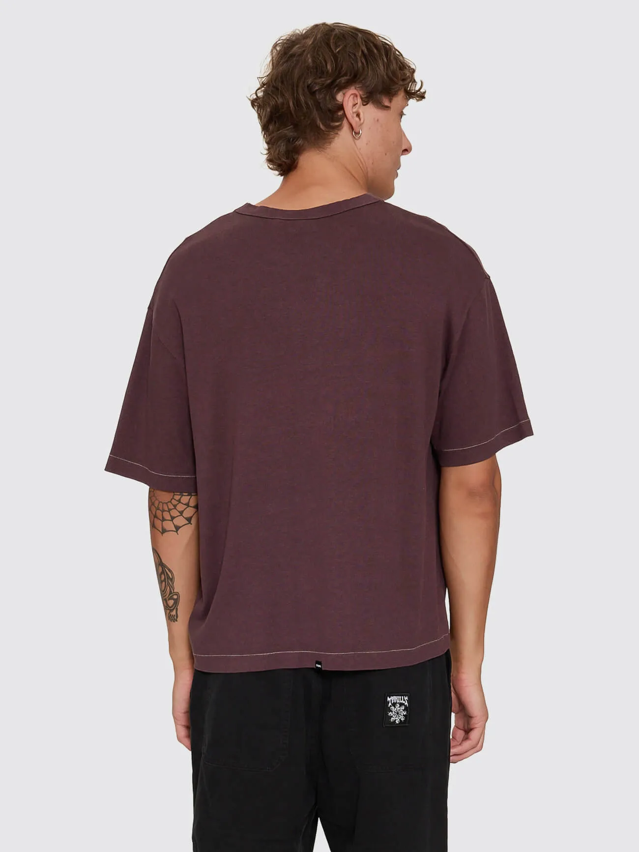 Hemp Thrills Embro Oversize Box Crop Contrast Tee - Aubergine sold by Thrills product image thumbnail 2