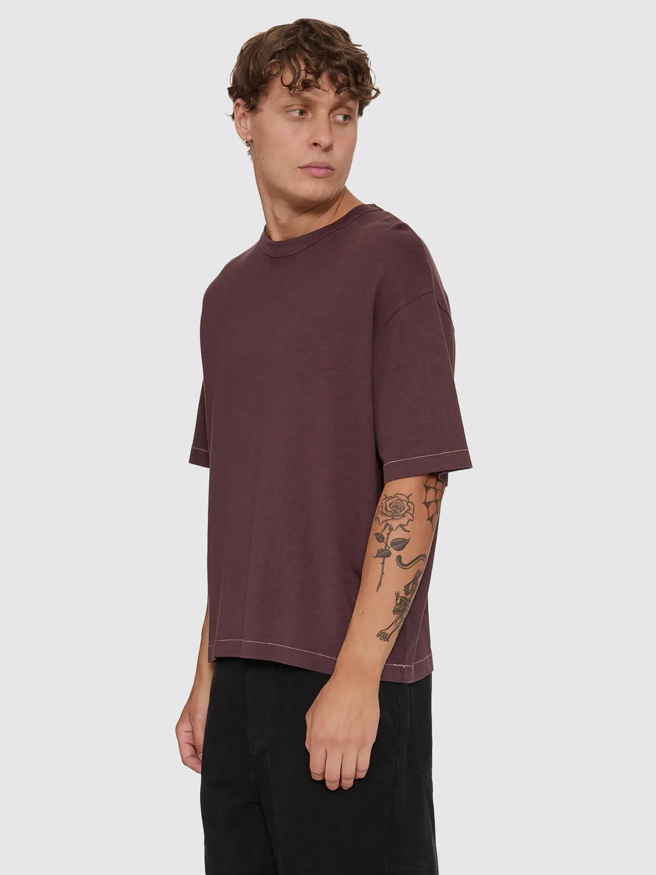 Hemp Thrills Embro Oversize Box Crop Contrast Tee - Aubergine sold by Thrills product image thumbnail 3