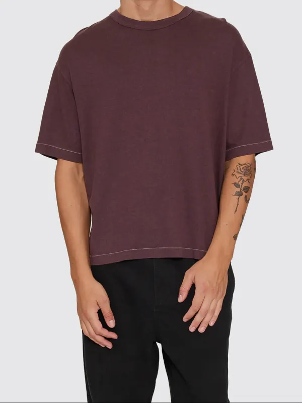 Hemp Thrills Embro Oversize Box Crop Contrast Tee - Aubergine made by Thrills