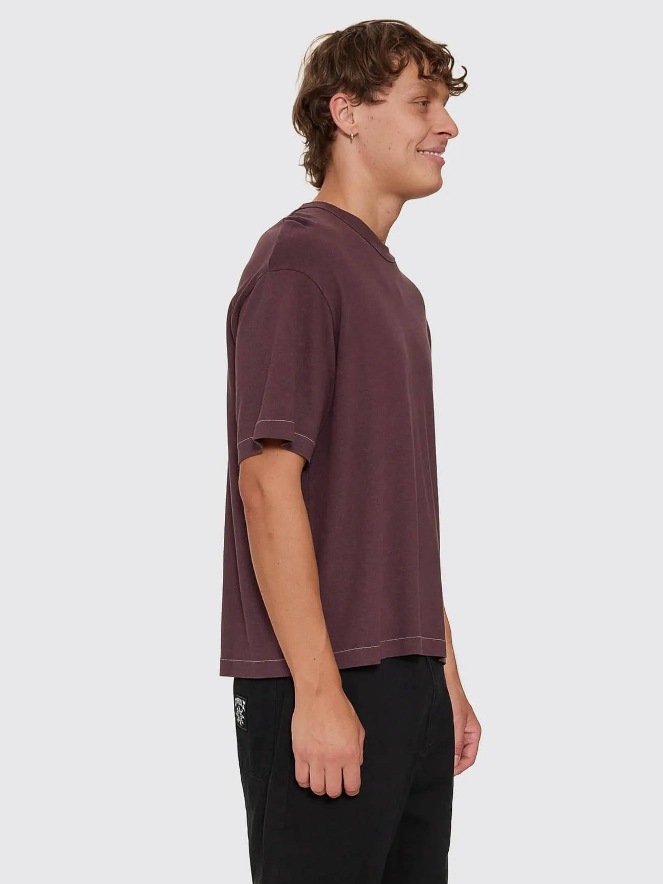 Hemp Thrills Embro Oversize Box Crop Contrast Tee - Aubergine sold by Thrills product image thumbnail 4