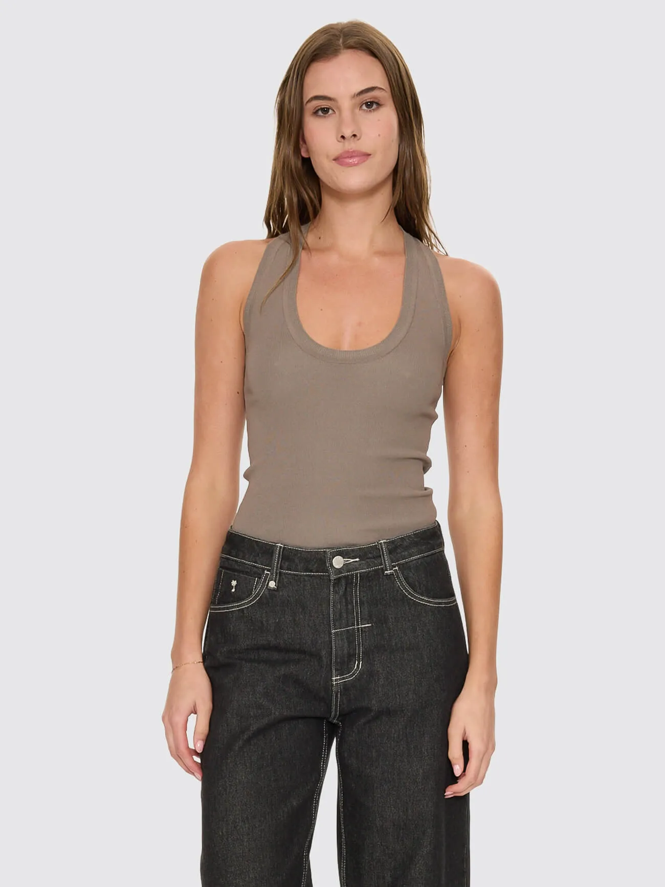 Astra V Neck Tank - Clay Smoke sold by Thrills