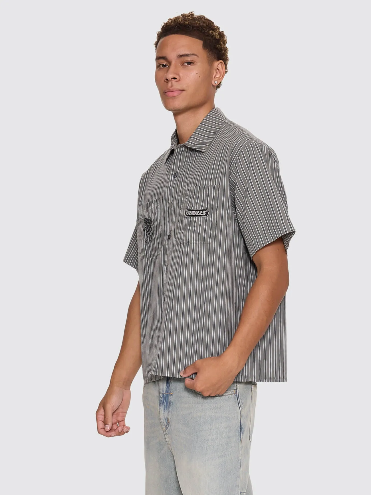 Built To Last Cropped Short Sleeve Work Shirt - Beetle sold by Thrills product image thumbnail 3