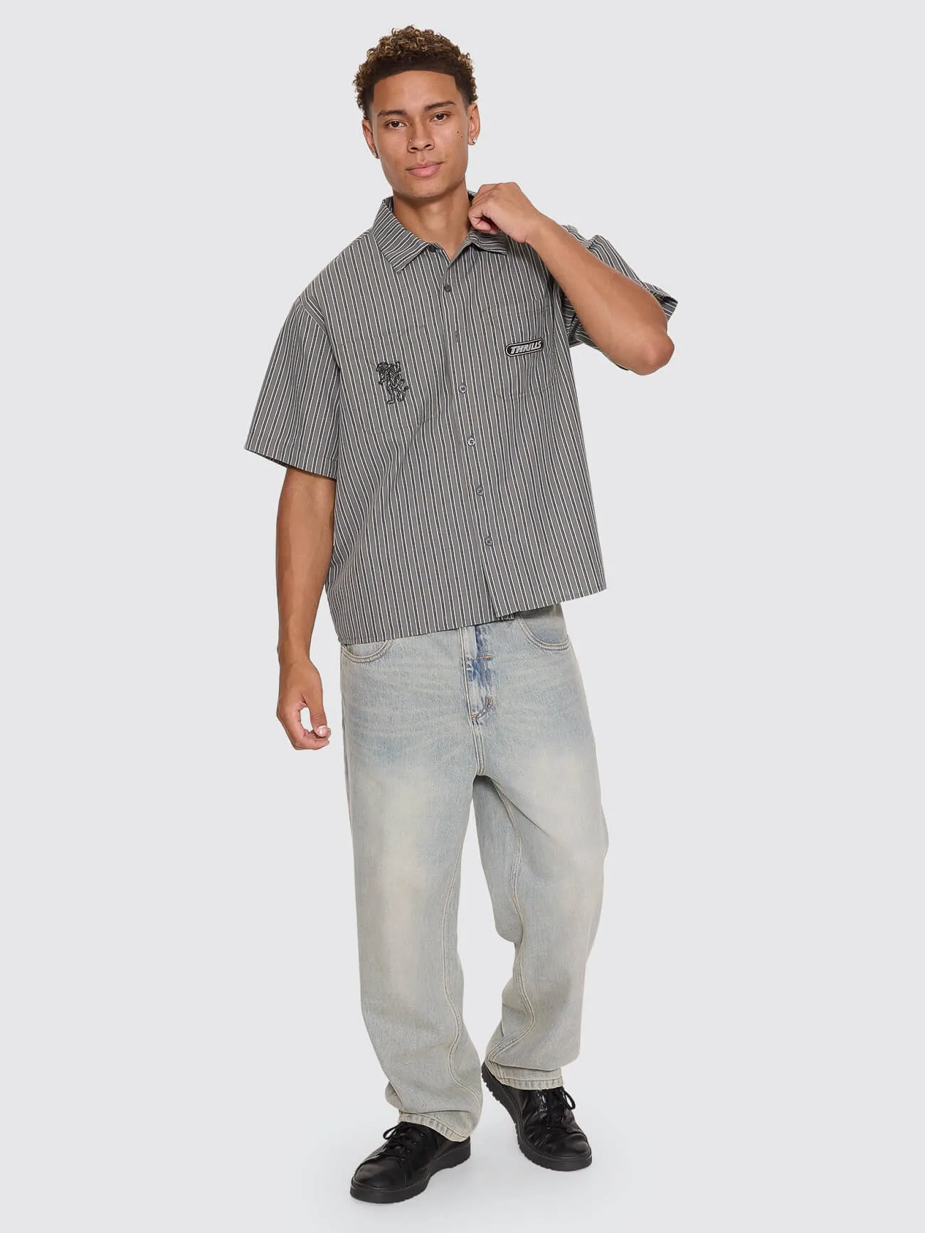Built To Last Cropped Short Sleeve Work Shirt - Beetle sold by Thrills product image thumbnail 5