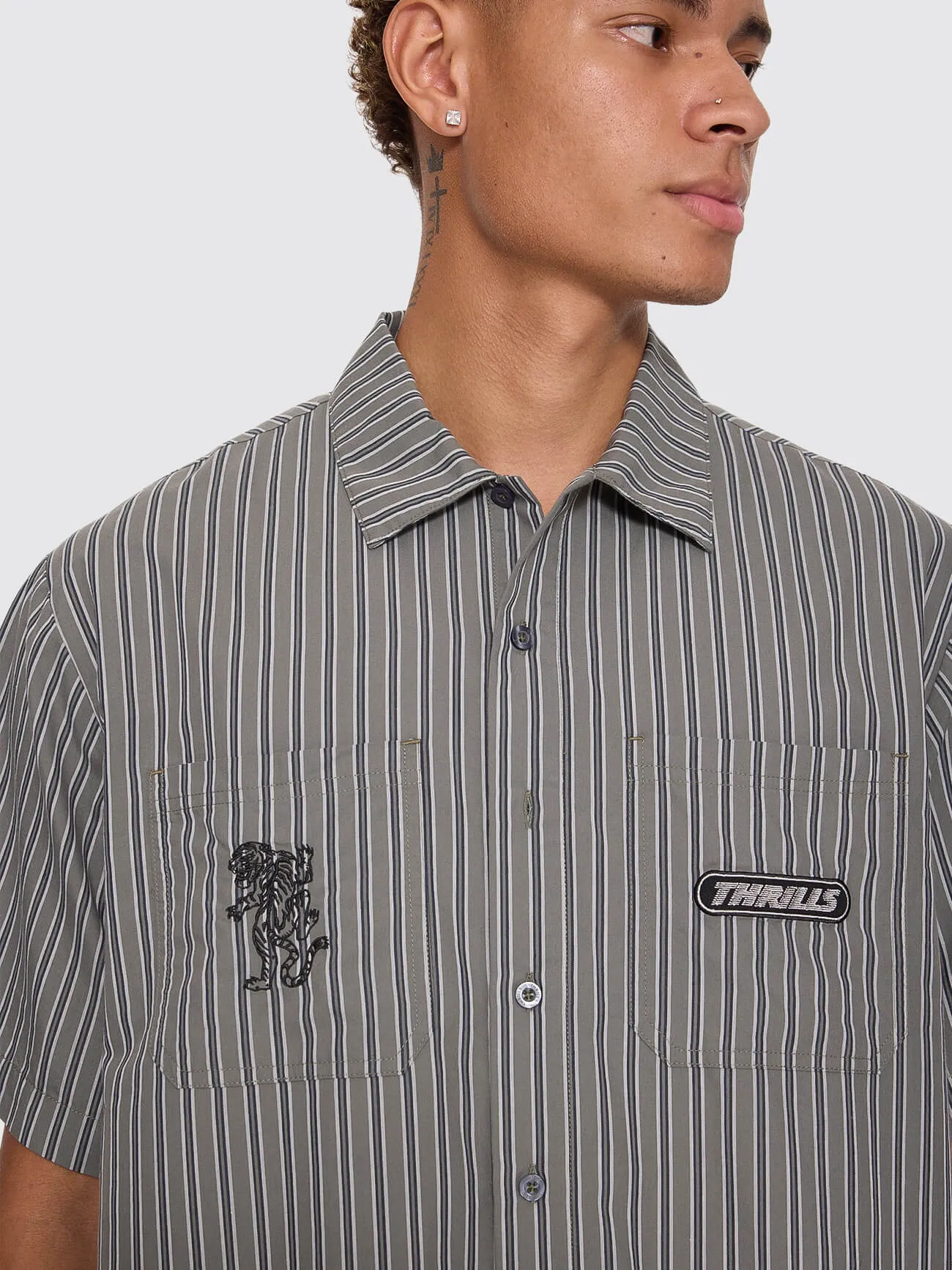 Built To Last Cropped Short Sleeve Work Shirt - Beetle sold by Thrills product image thumbnail 2