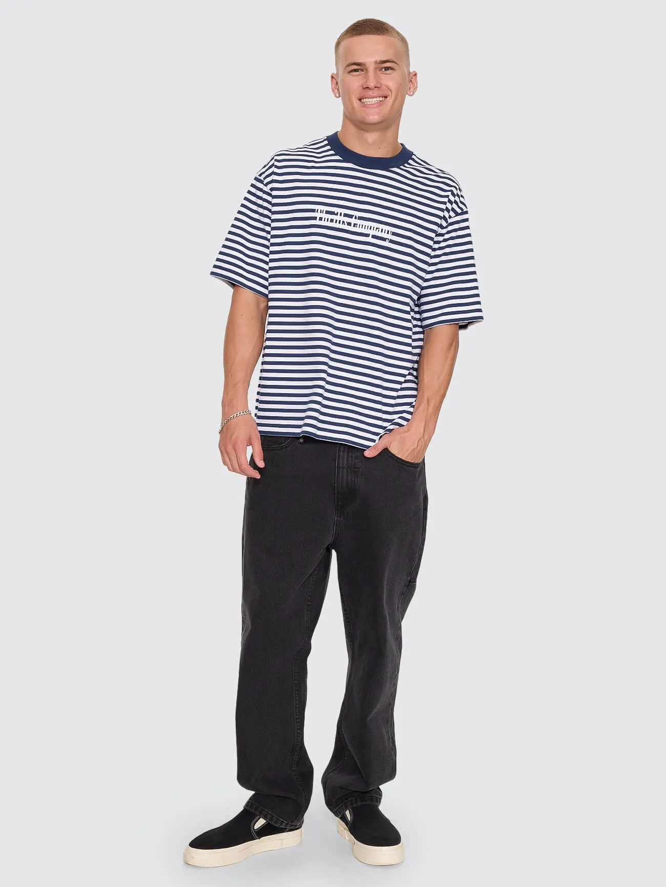 Primitive Stripe Oversize Box Crop Tee - Heritage Navy Stripe sold by Thrills product image thumbnail 5