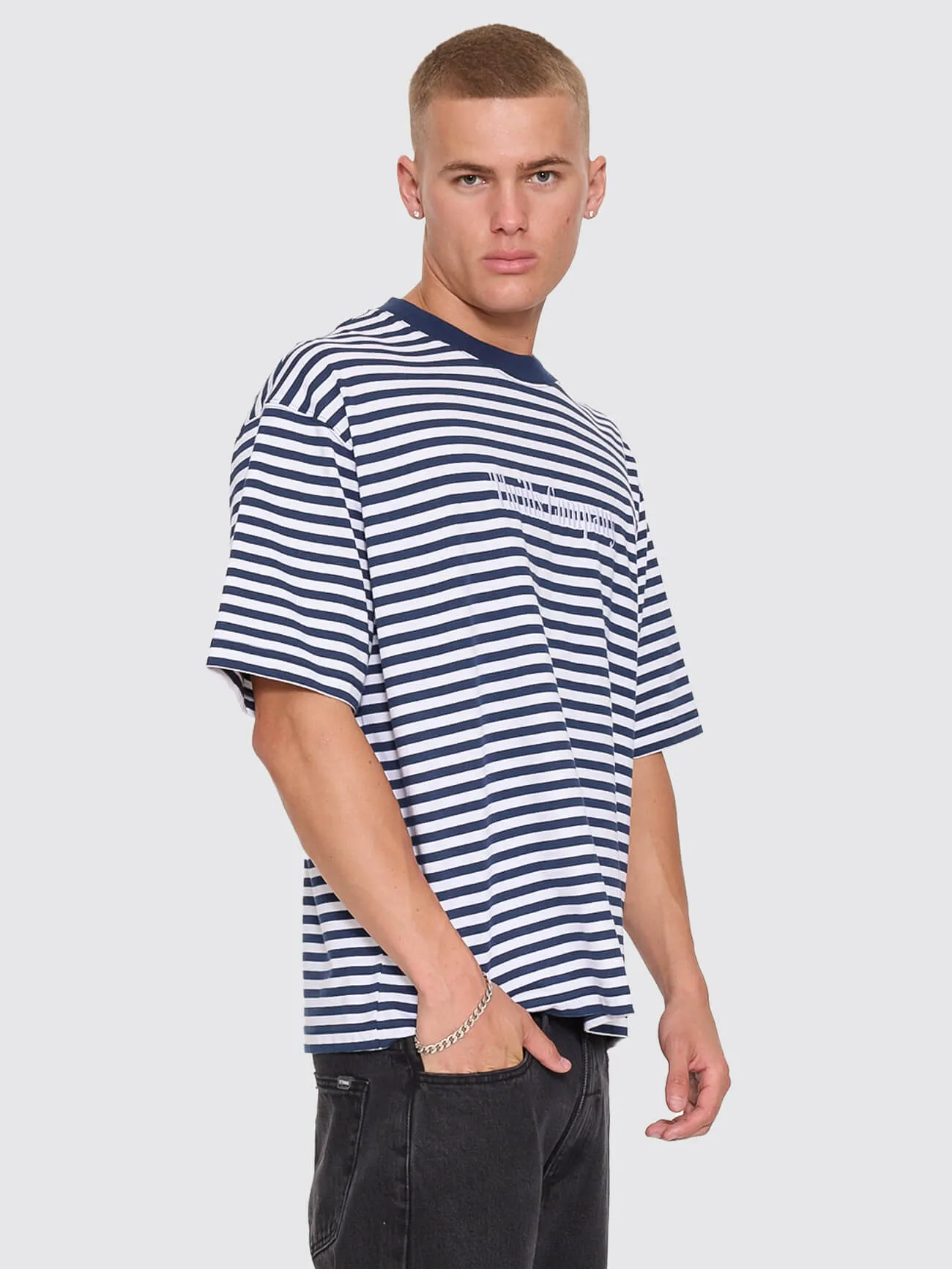 Primitive Stripe Oversize Box Crop Tee - Heritage Navy Stripe sold by Thrills product image thumbnail 4