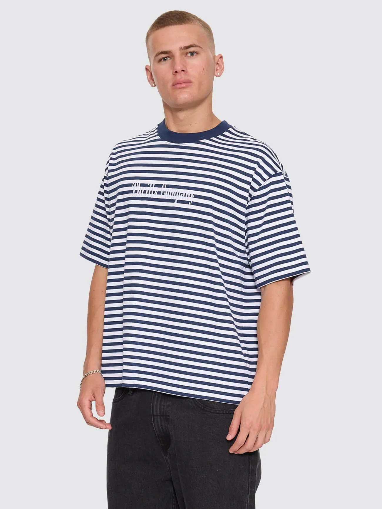 Primitive Stripe Oversize Box Crop Tee - Heritage Navy Stripe sold by Thrills product image thumbnail 2